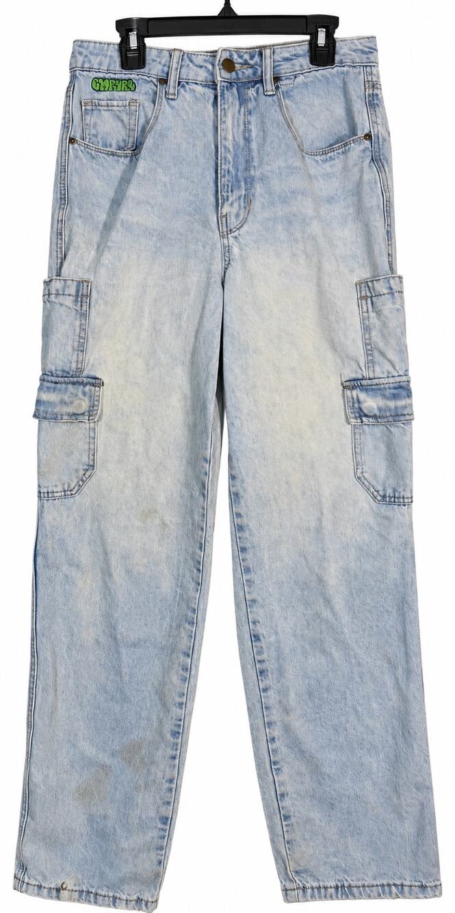 Empyre Women’s Size 0 Light Wash Baggy Cargo Jeans Y2K Skate Flawed